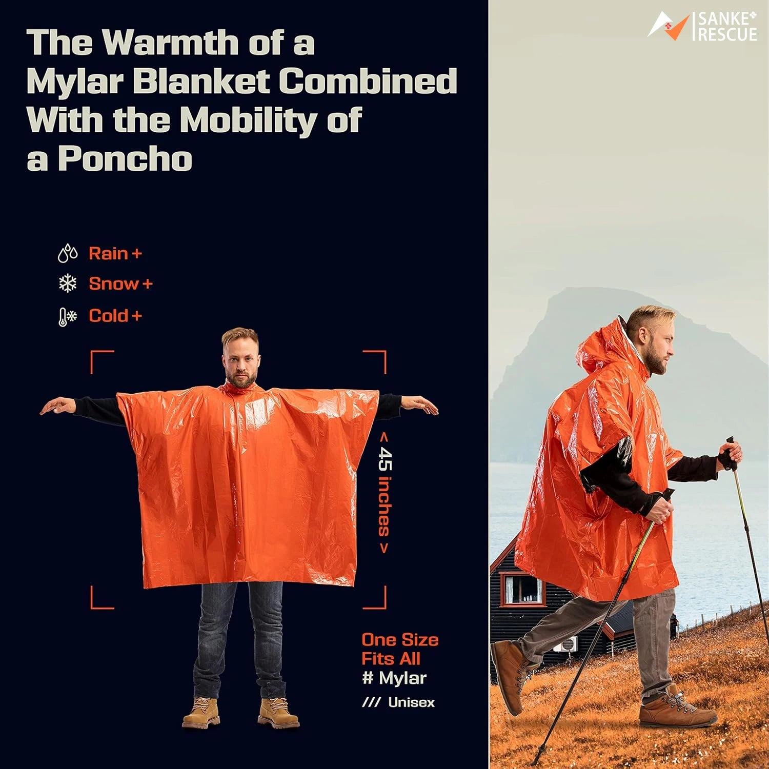 Emergency Thermal Rain Poncho with Survival Blanket for Camping and Outdoors