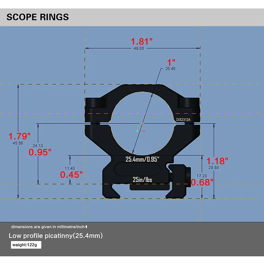 DISCOVERYOPT 7075 Series Aluminium Scope Rings - Medium Profile 34mm Mount for Picatinny Rail