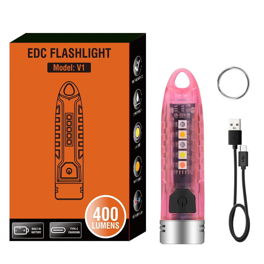 BORUIT V1 USB-C Rechargeable Keychain Flashlight 400lm Mini UV Torch with Side Light