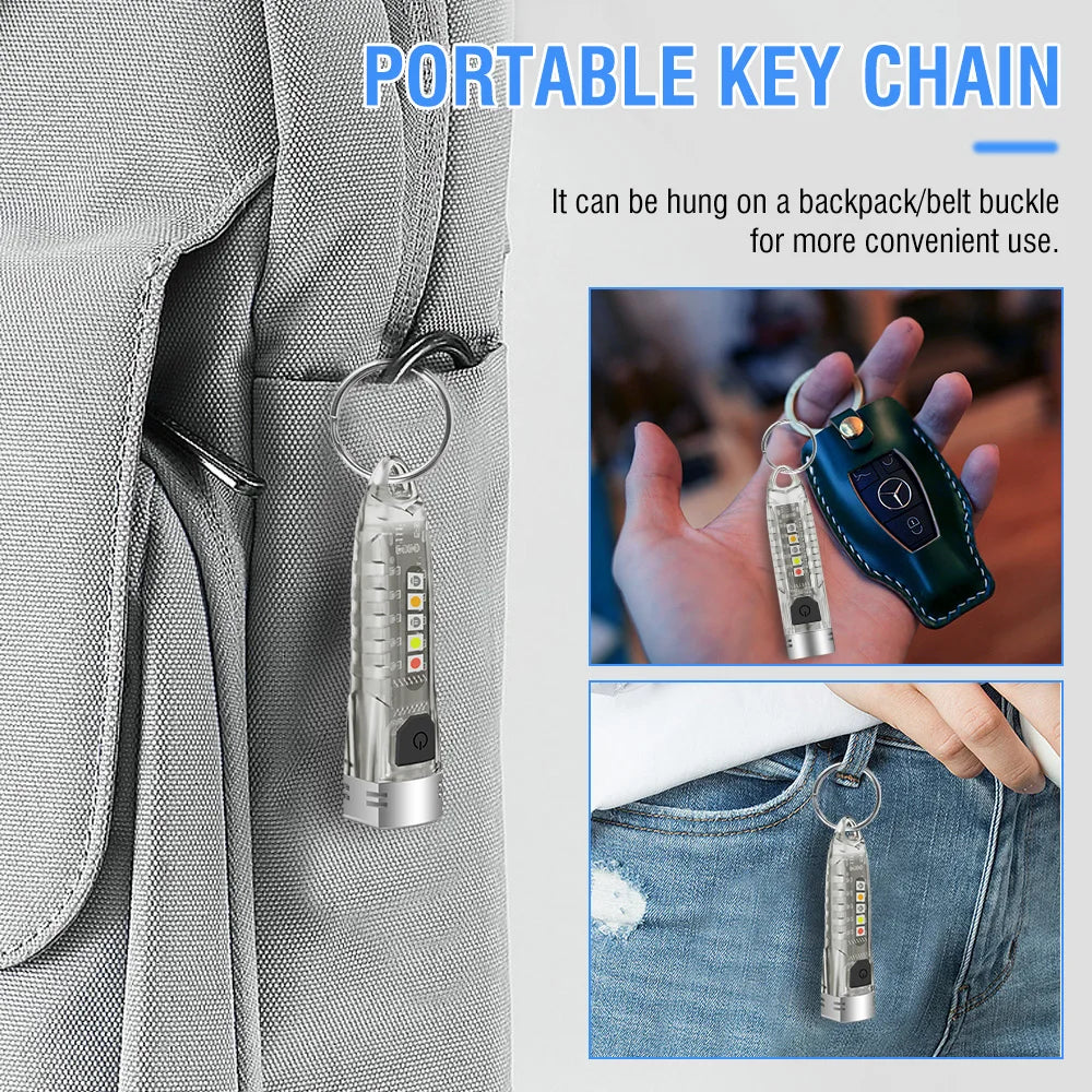 BORUIT V1 USB-C Rechargeable Keychain Flashlight 400lm Mini UV Torch with Side Light