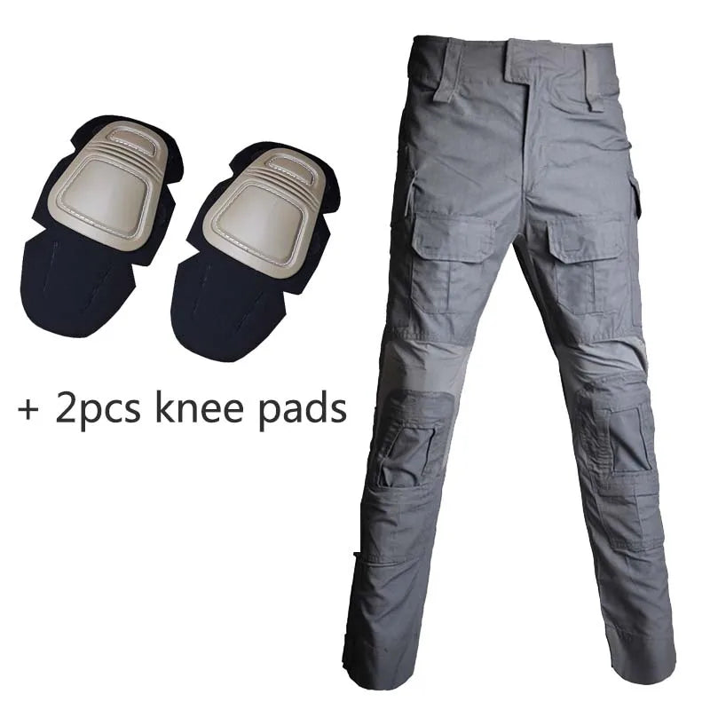 HAN WILD Combat Uniform +Pads Safari Tactical Pants Sport Climbing Uniform Camo Shirt Combat Shirts Hunting Clothes Men Camping