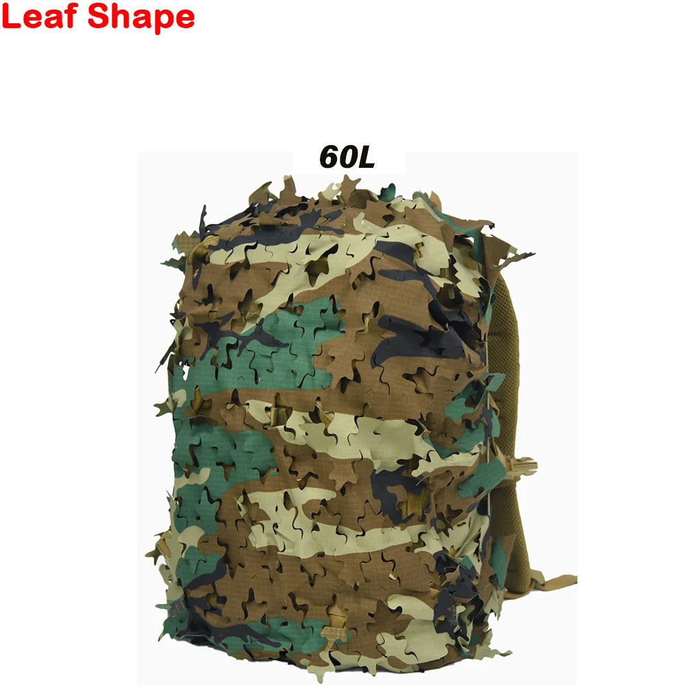3D Camo Net Backpack Cover – Laser Cut Camouflage for Hunting & Paintball (60L/80L)