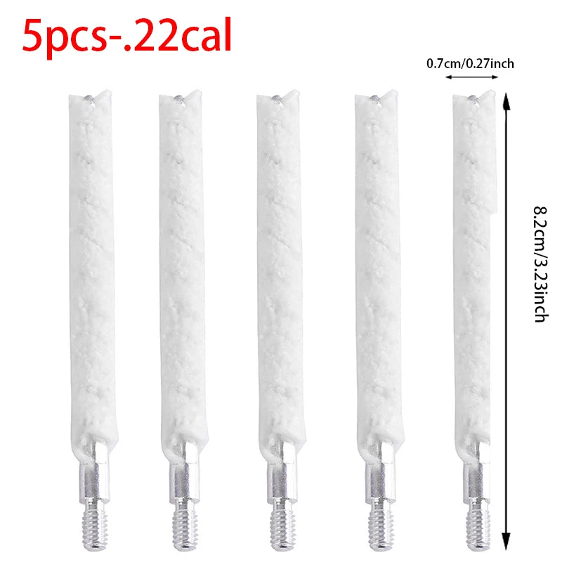 5Pcs Gun Cleaning Brush Head Kit – 9mm, .30/.300/.308cal, .22cal, .45cal, 12GA Cotton Mop Brushes