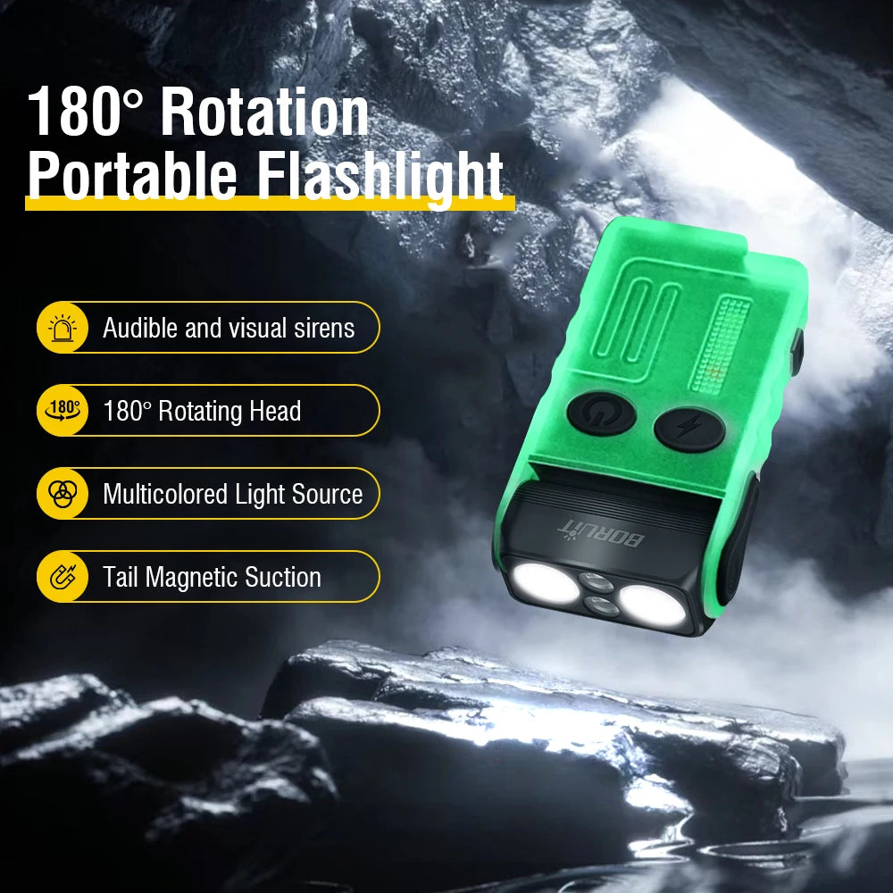 BORUIT V20 USB-C Flashlight 1000lm Rotating Head EDC Torch with Buzzer and Magnet