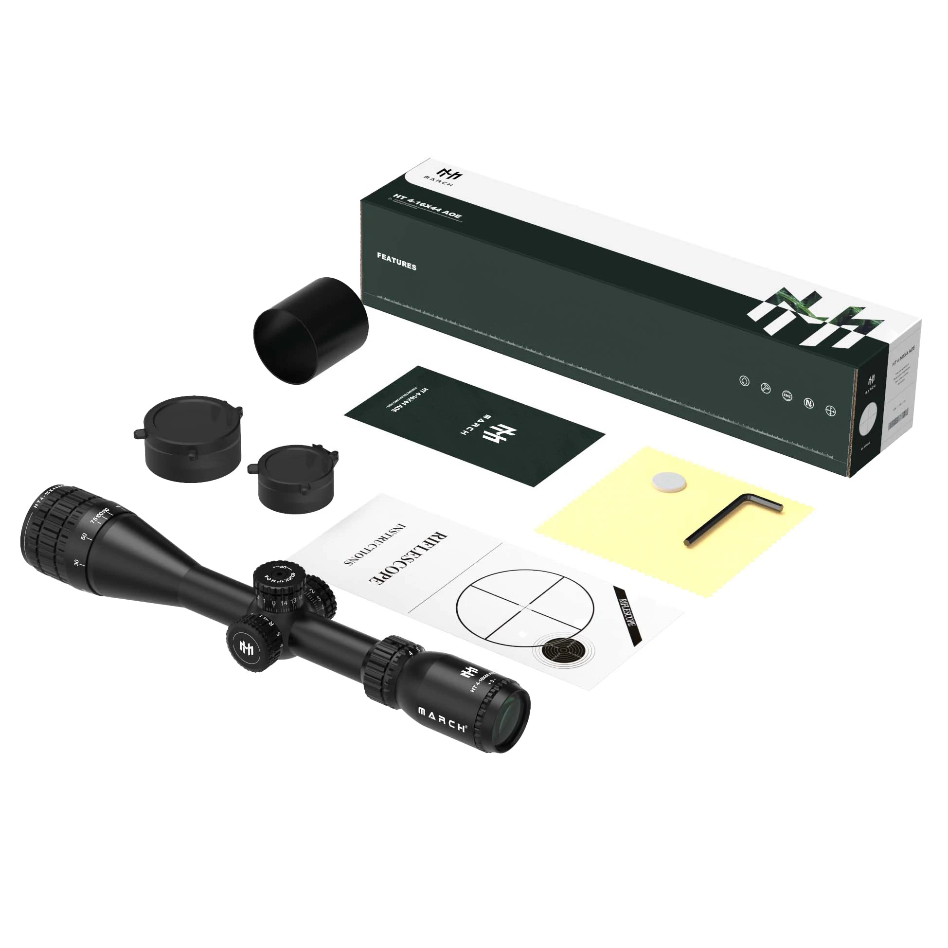 MARCH HT 4-16×44 AOE Tactical Rifle Scope - RGB Illuminated Variable Optic for Precision Hunting