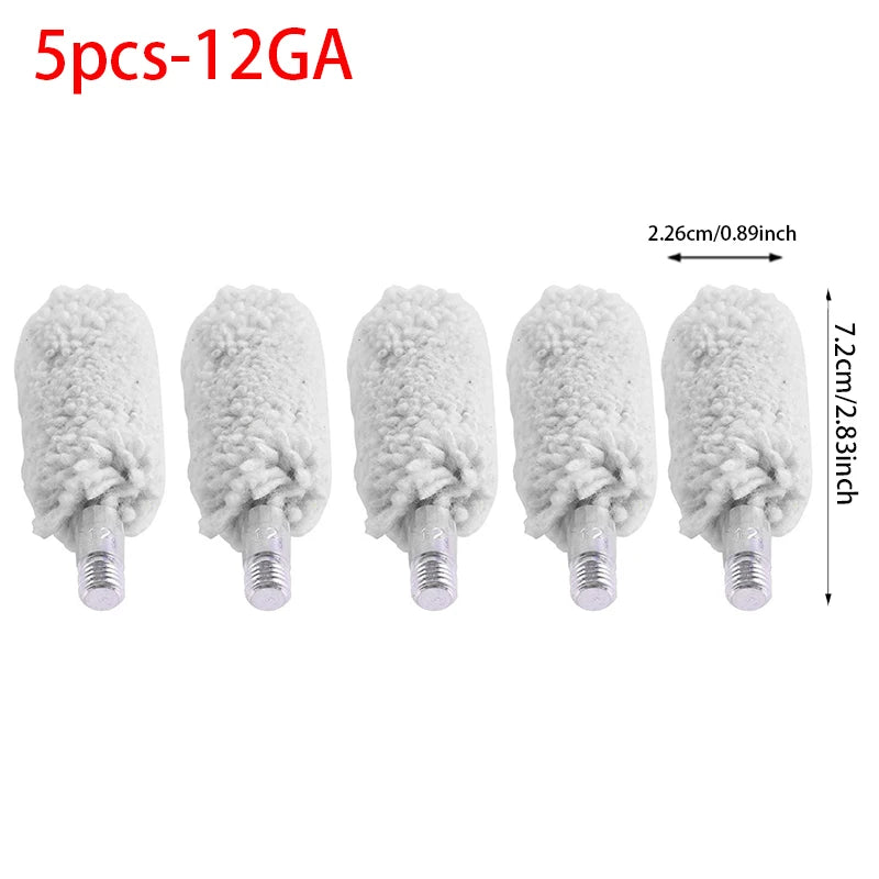 5Pcs Gun Cleaning Brush Head Kit – 9mm, .30/.300/.308cal, .22cal, .45cal, 12GA Cotton Mop Brushes