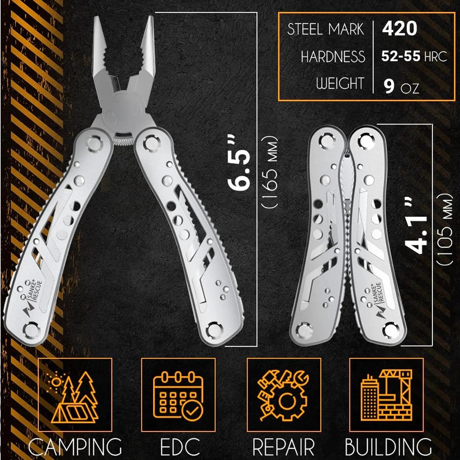 SANKE RESCUE 24-in-1 Multitool Plier with Knife and Wire Stripper for Camping and Survival