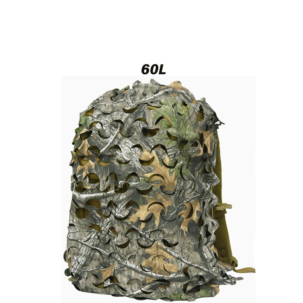 3D Camo Net Backpack Cover – Laser Cut Camouflage for Hunting & Paintball (60L/80L)