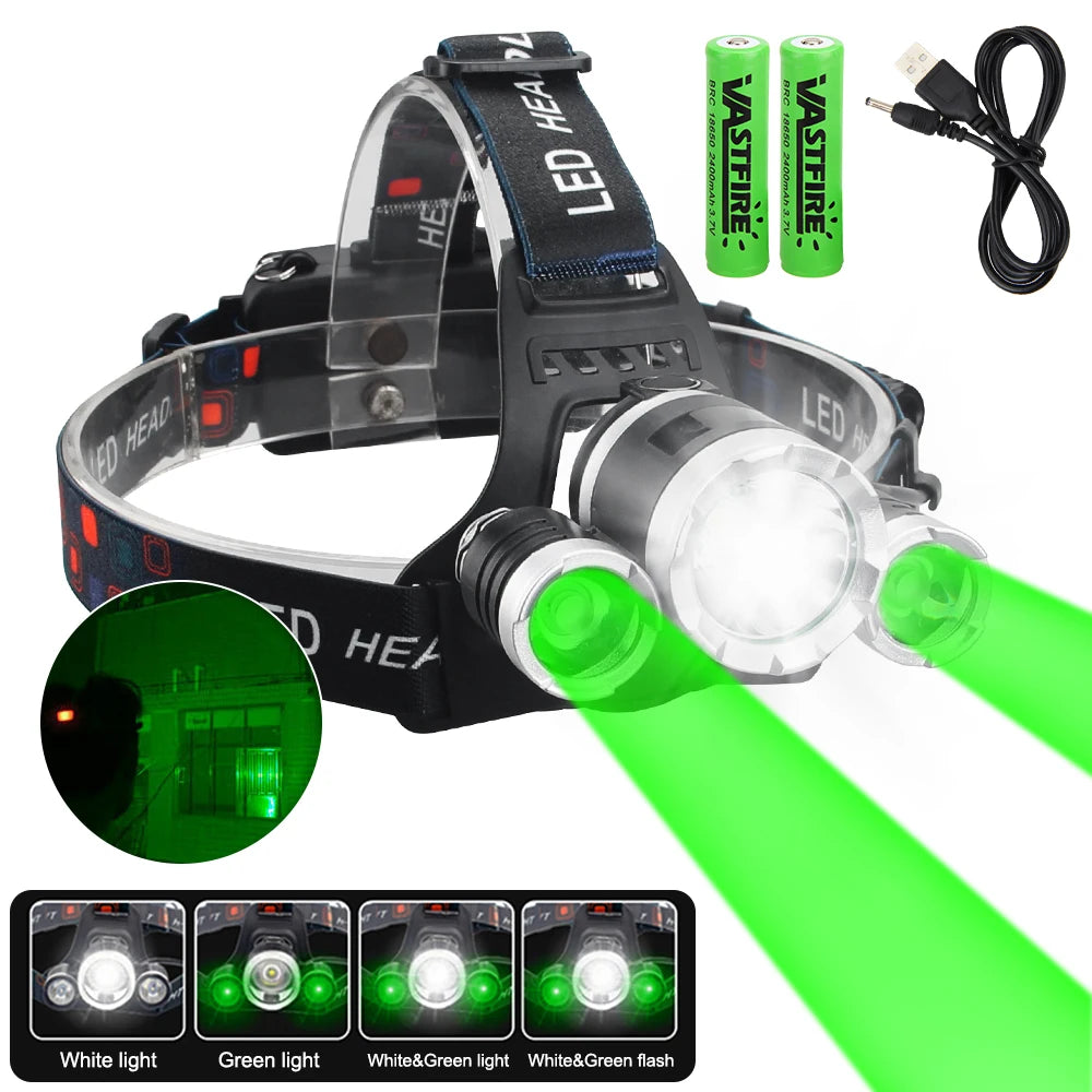 SOLARSTORM Multi-Colour LED Headlamp - Red/Green/White/UV Rechargeable Tactical Light