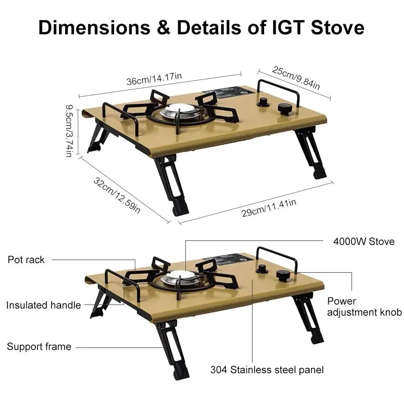WEST TUNE Camping Table with IGT Stove Portable Aluminium Folding Table