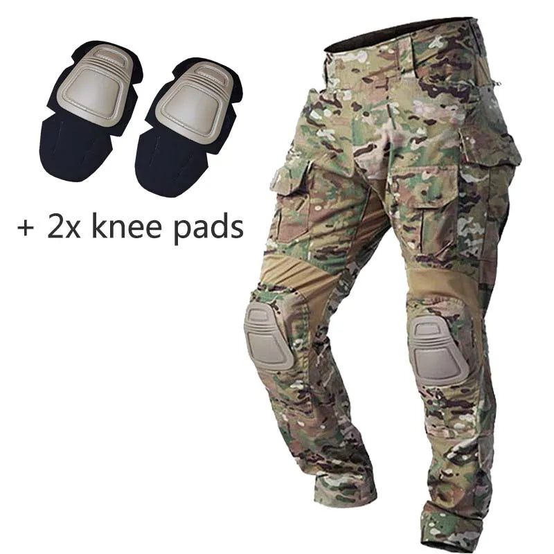 HAN WILD Combat Uniform +Pads Safari Tactical Pants Sport Climbing Uniform Camo Shirt Combat Shirts Hunting Clothes Men Camping