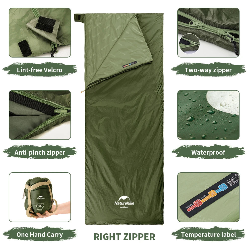 NATUREHIKE LW180 Ultralight Cotton Sleeping Bag for Spring Summer Camping Hiking Outdoor