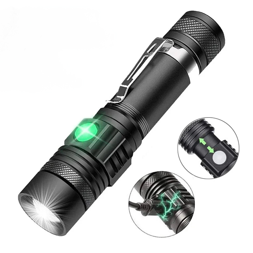 High-Power Zoomable LED Flashlight – Waterproof Rechargeable Camping Torch, 4 Lighting Modes