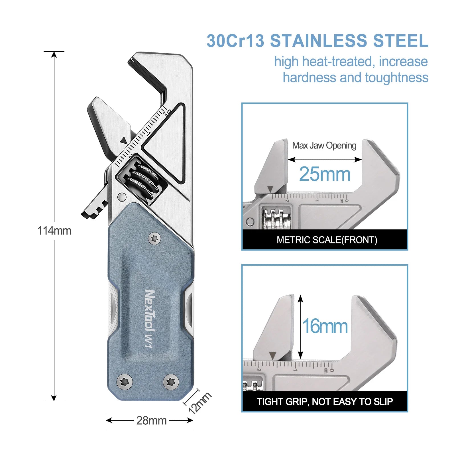 NEXTOOL Adjustable Wrench 6-in-1 EDC Multitool with Knife and Screwdrivers