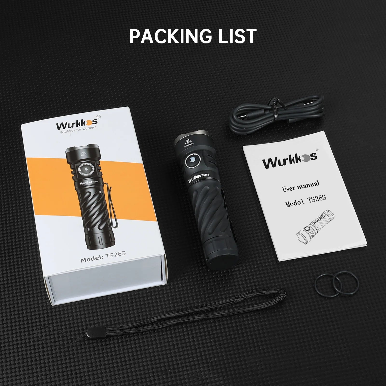 WURKKOS TS26S 3100 Lumen 519A LED USB-C Flashlight with Magnetic Tail & Power Bank
