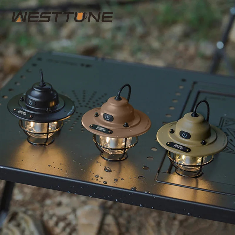 WESTTUNE Portable Camping Lantern – Retro Hanging Waterproof Light with Dimmable 1200mAh Battery