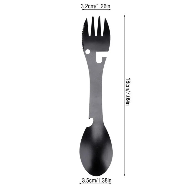 LISM 5-in-1 Camping Tableware Multi-Tool – Portable Stainless Steel Outdoor Eating Utensil