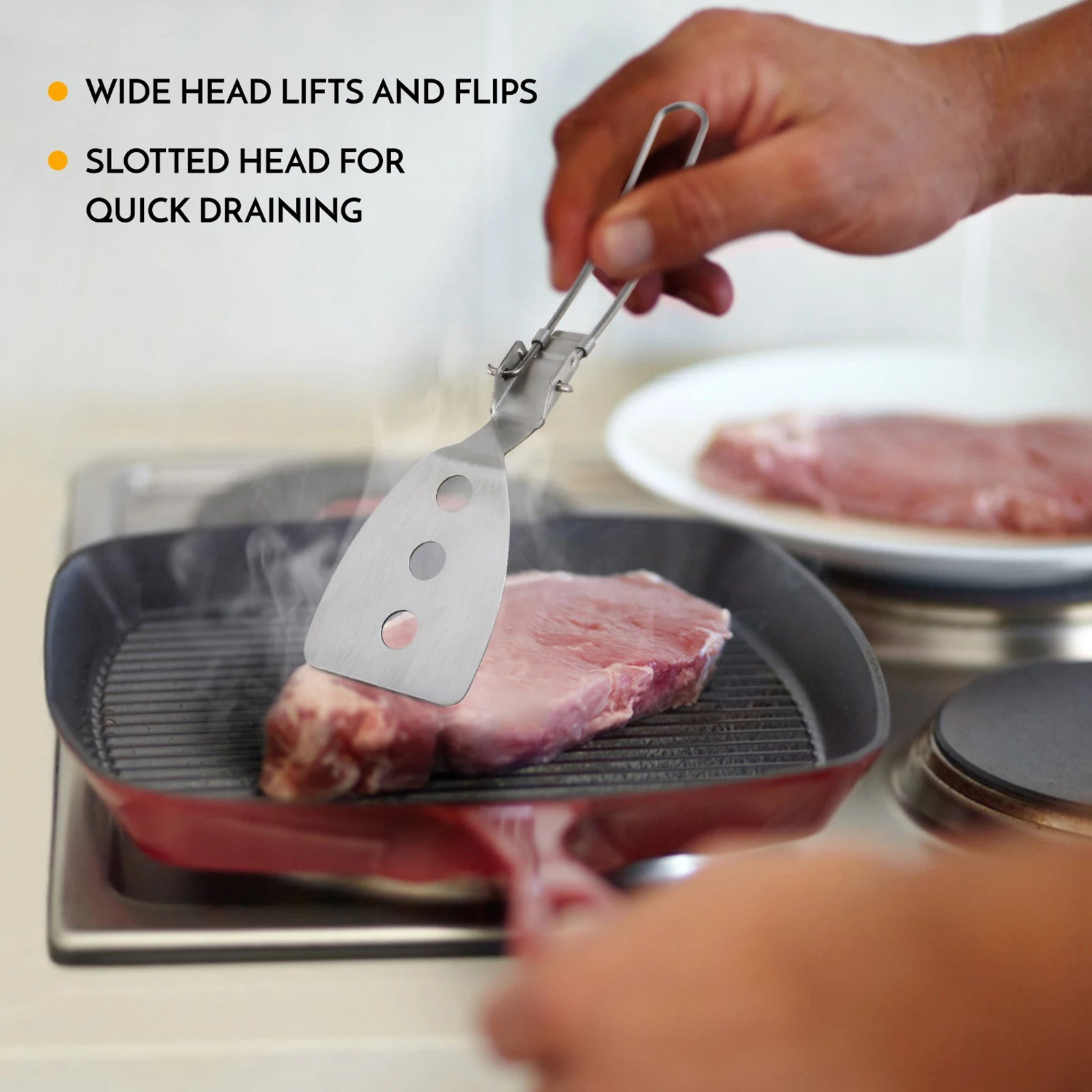 TOMSHOO Stainless Steel Folding Spatula – Compact Cooking Turner for Camping & BBQs