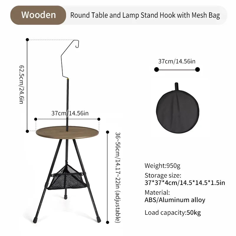 WEST TUNE Camping Round Table with Light Stand and Adjustable Legs