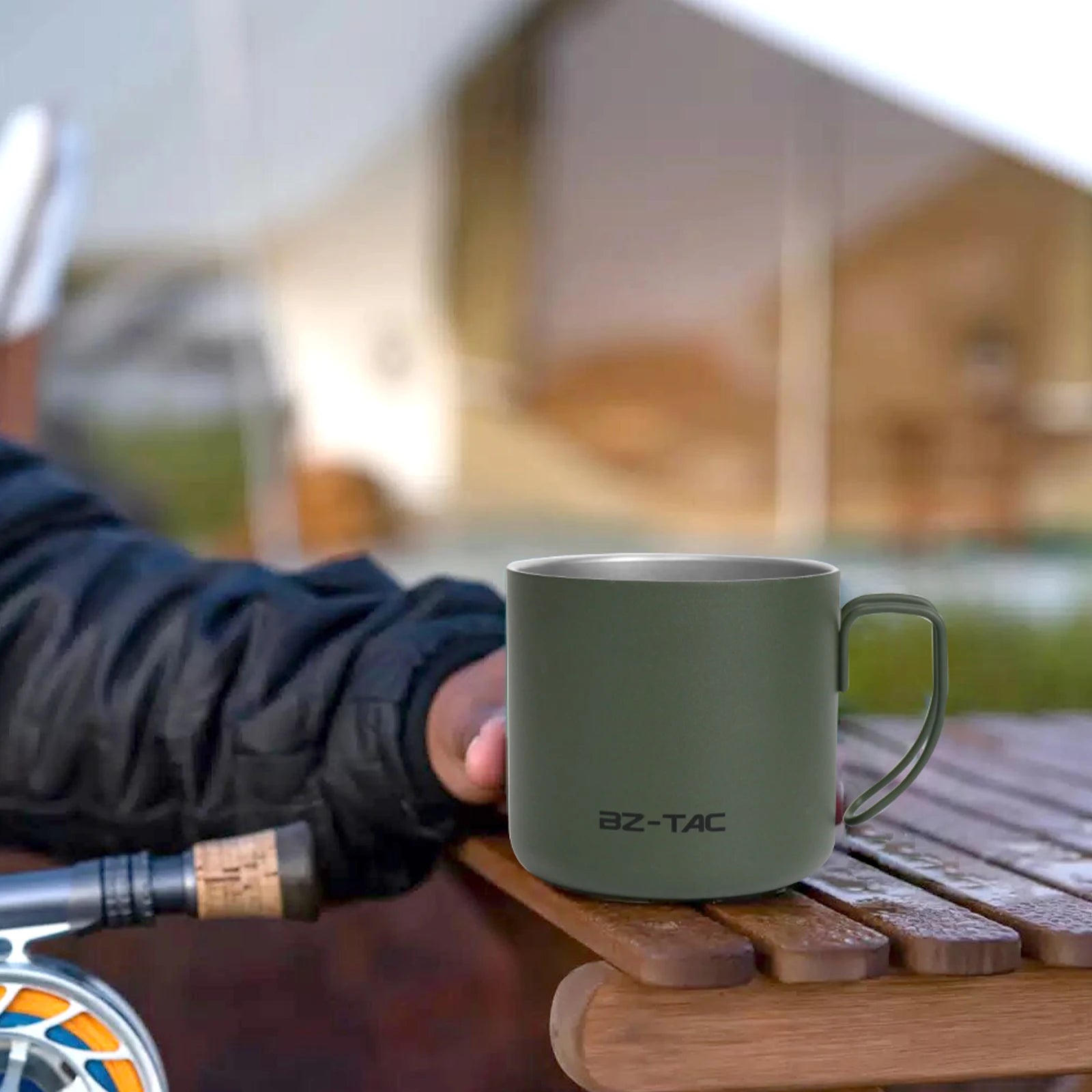 BZTAC Double Wall Coffee Mug – 350/500ml Matte Army Green Stainless Steel Cup for Outdoors
