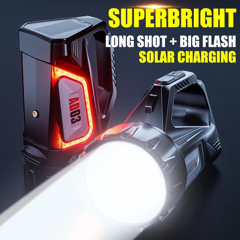 WARSUN DA03 USB & Solar Rechargeable LED Searchlight with COB Work Light and Red Flash Modes