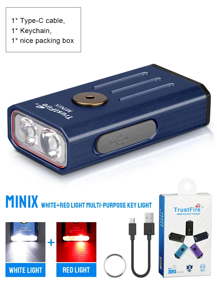 TRUSTFIRE MINIX Mini EDC Keychain Flashlight – 320LM Dual-Light USB-C Rechargeable