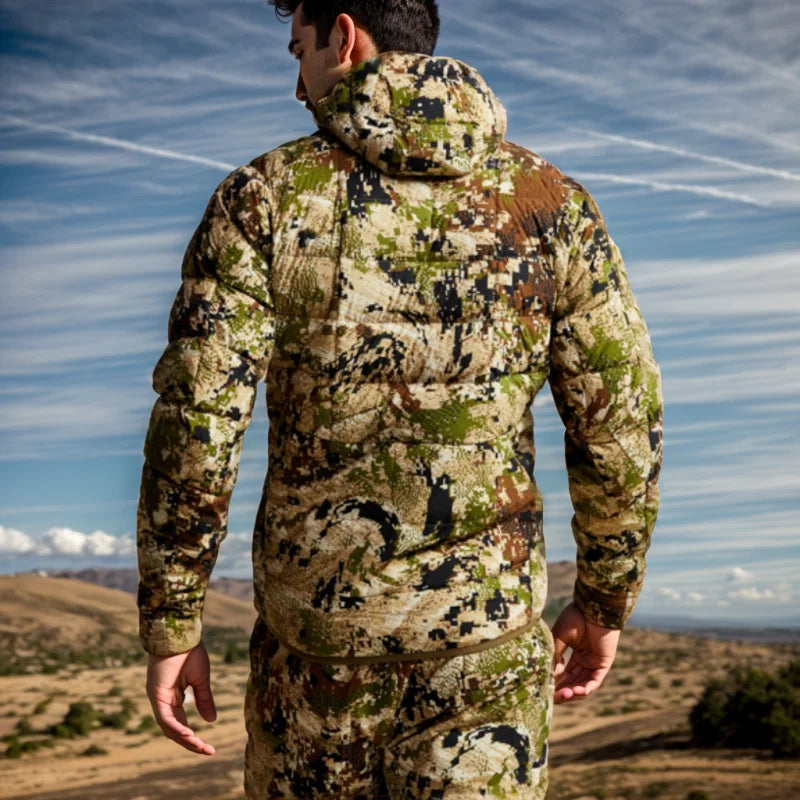 AINFAD Men's Kelvin Light Down Jacket - Winter Camouflage Fishing & Hunting Suit with WINDSTOPPER Technology