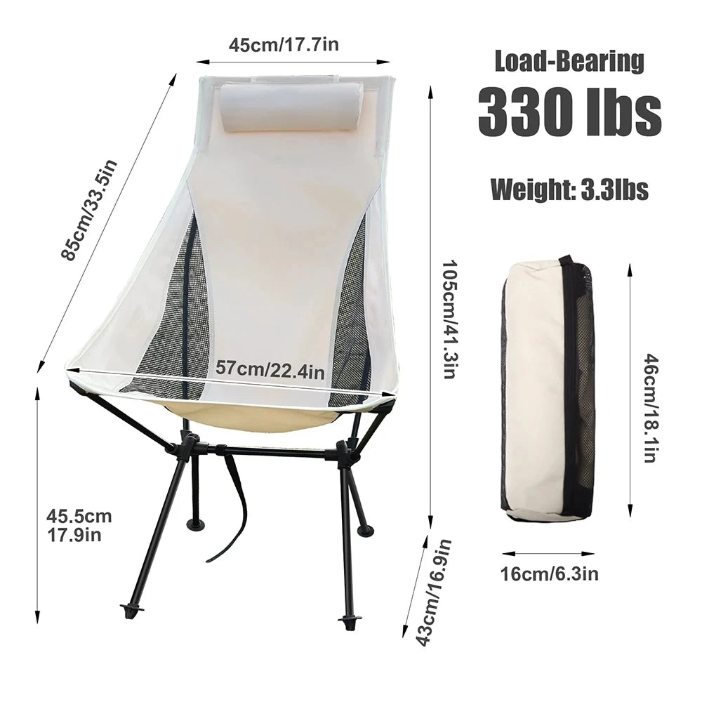WEST TUNE Portable Folding Camping Chair with Headrest for Outdoor Use