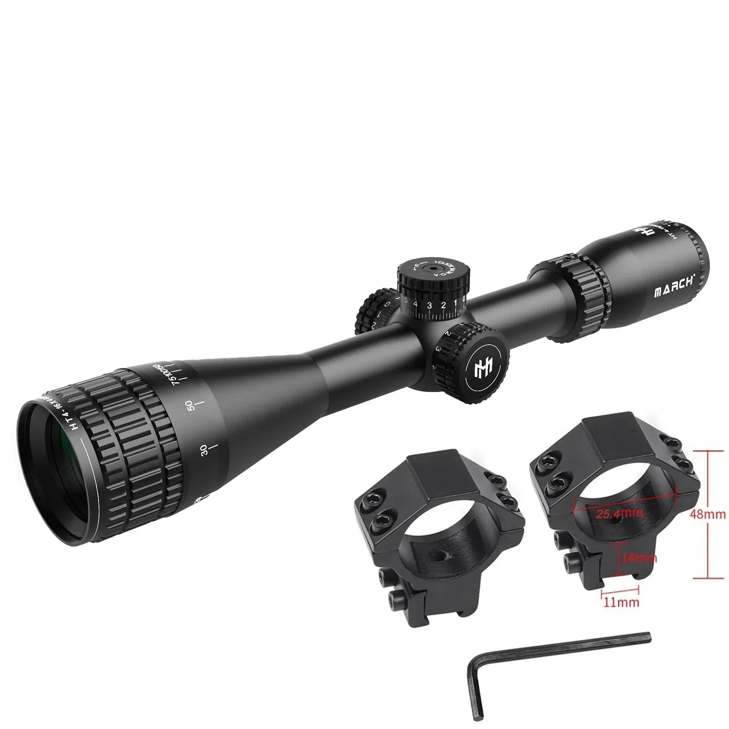 MARCH HT 4-16×44 AOE Tactical Rifle Scope - Illuminated Variable Optic for Long Range Hunting
