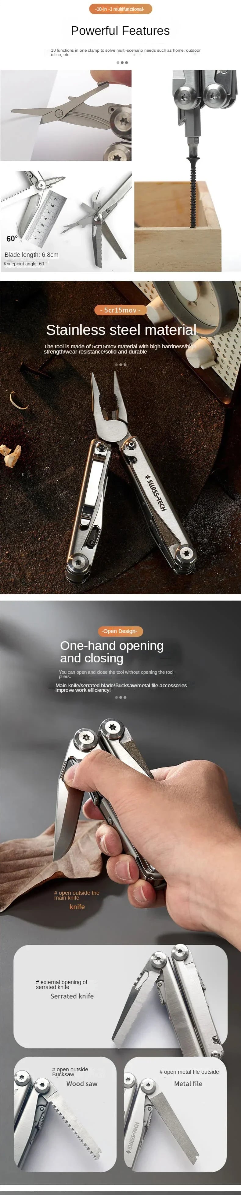 SWISS TECH 18-in-1 Multitool Folding Pliers Pocket Knife