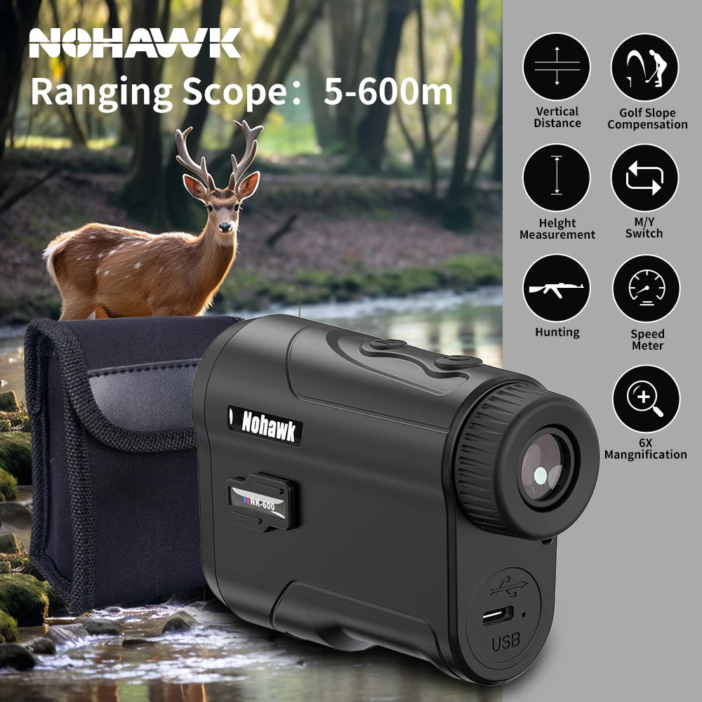 NOHAWK Hunting Laser Rangefinder 600M/1000M – Rechargeable with Slope Compensation
