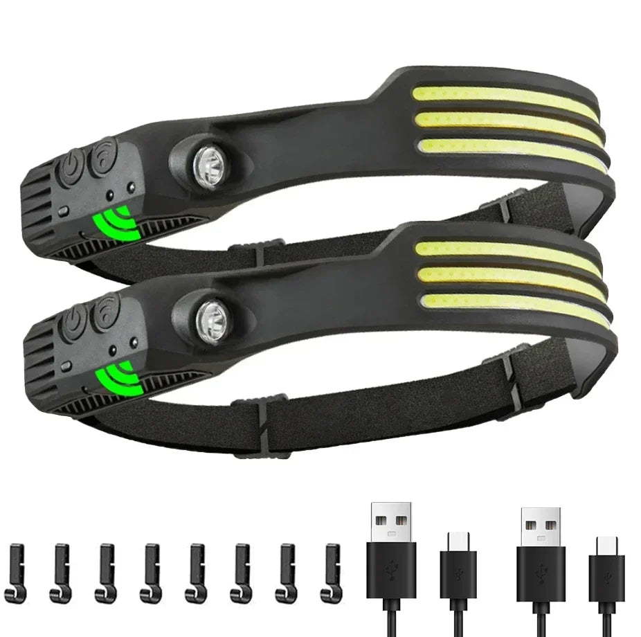 KDULIT COB LED Sensor Headlamp – USB Rechargeable 1200mAh 5-Mode Waterproof Flashlight