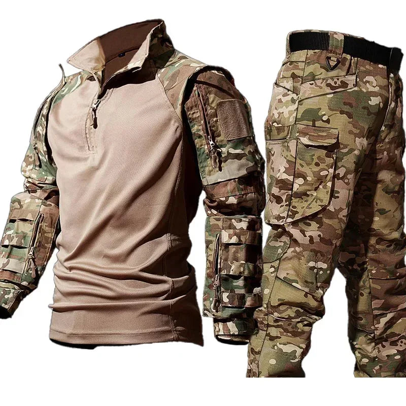 Men’s Outdoor Tactical Hunting Set – Waterproof Camo Sweatshirt & Cargo Pants, Durable, Pockets