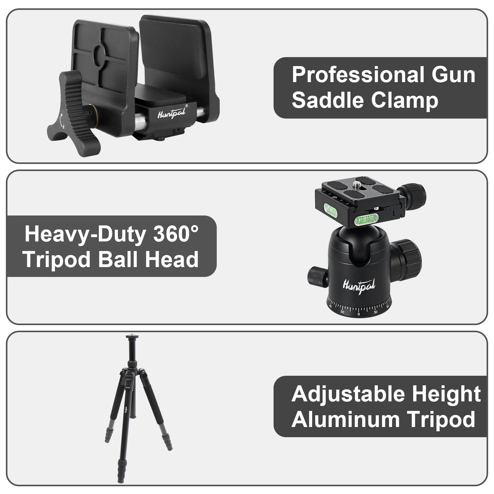 HUNTPAL Adjustable Rifle Clamp Tripod – Aluminium Shooting Rest with 360° Ball Head