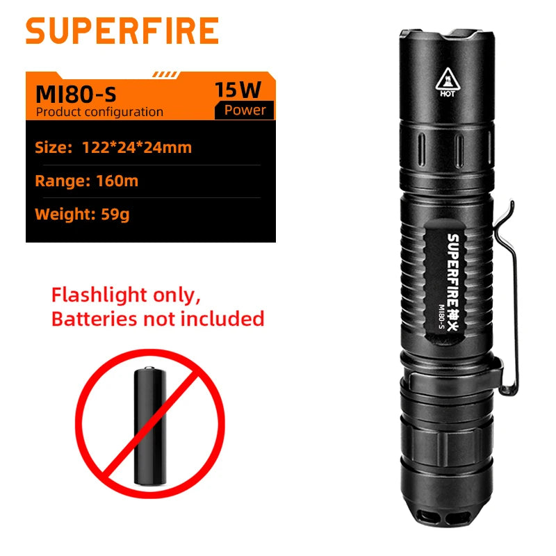 SUPERFIRE MI80-S High Power LED Flashlight – 1100LM Super Bright Portable EDC Torch for Outdoor & Camping
