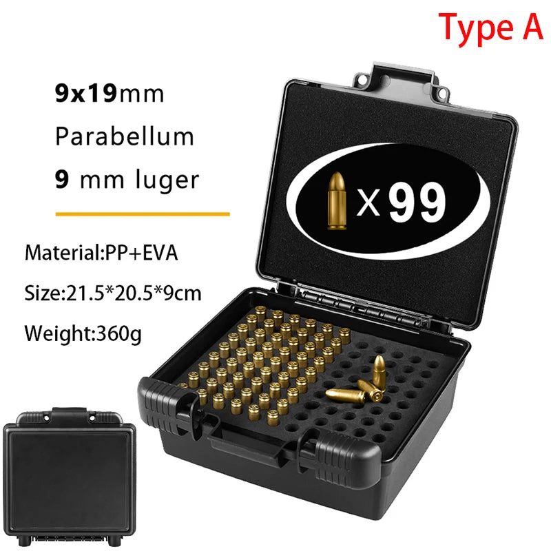 AIRSSON Bullet Box – 50/99 Round Ammo Storage Case for 9mm, .223/5.56mm, 7.62x39mm