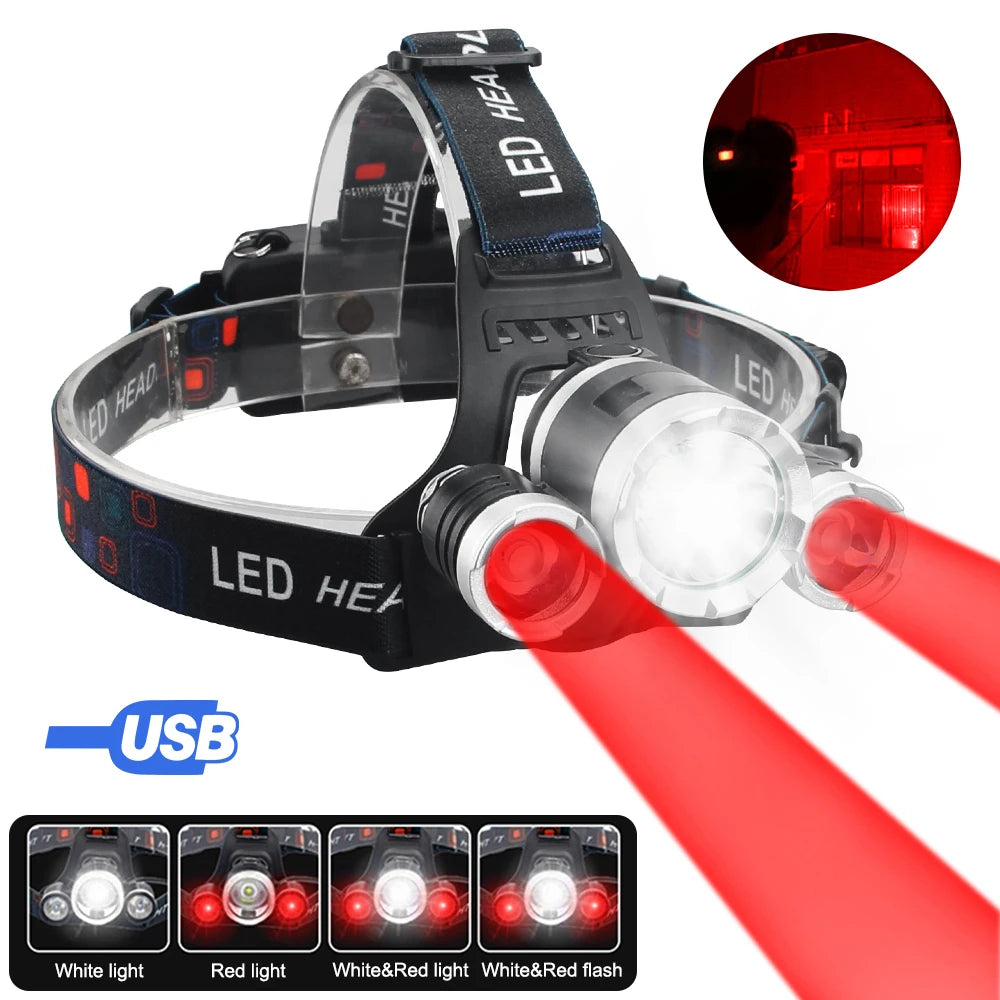 SOLARSTORM Multi-Colour LED Headlamp - Red/Green/White/UV Rechargeable Tactical Light