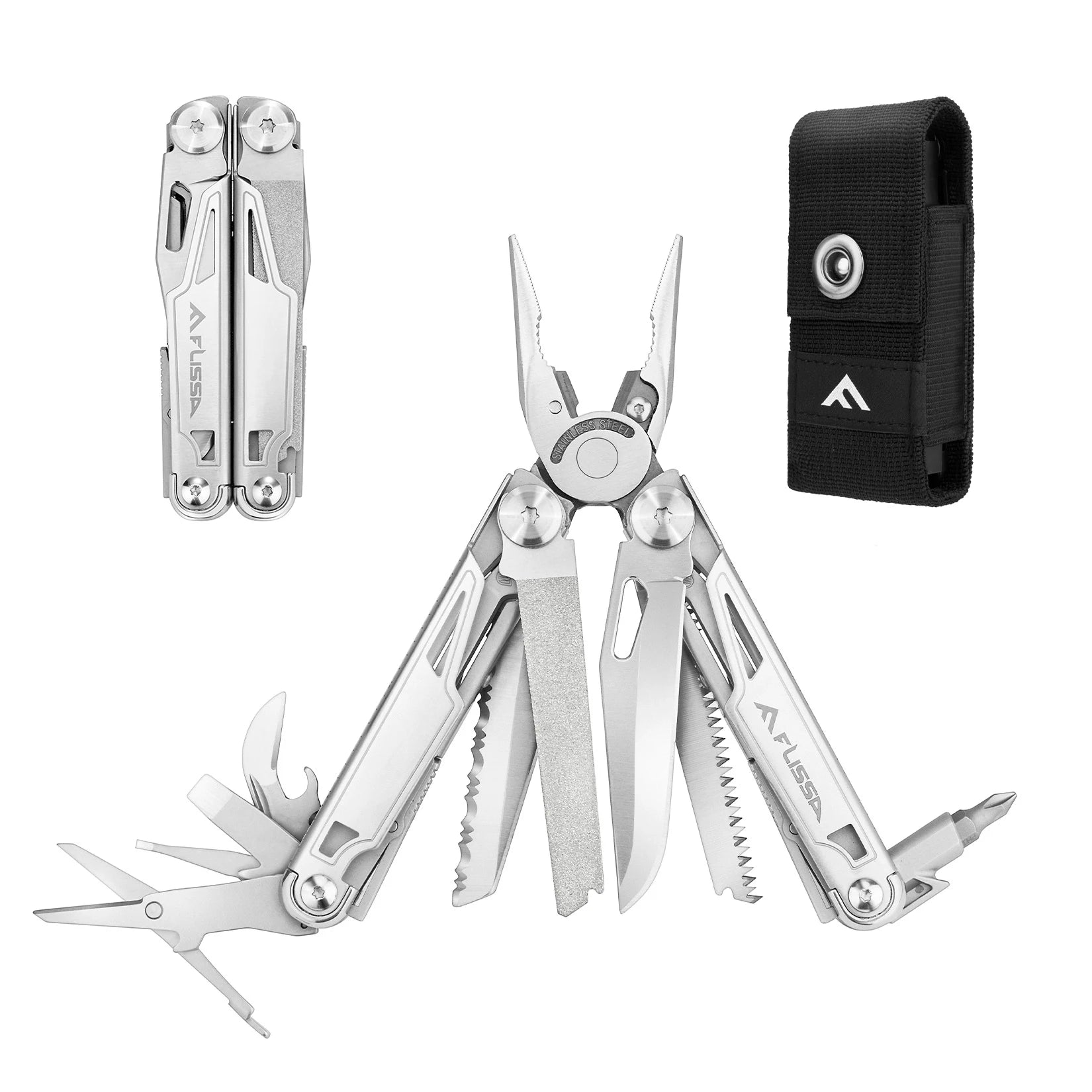 FLISSA 16-in-1 Stainless Steel Multitool Pliers Compact Folding Tool for Camping & Travel
