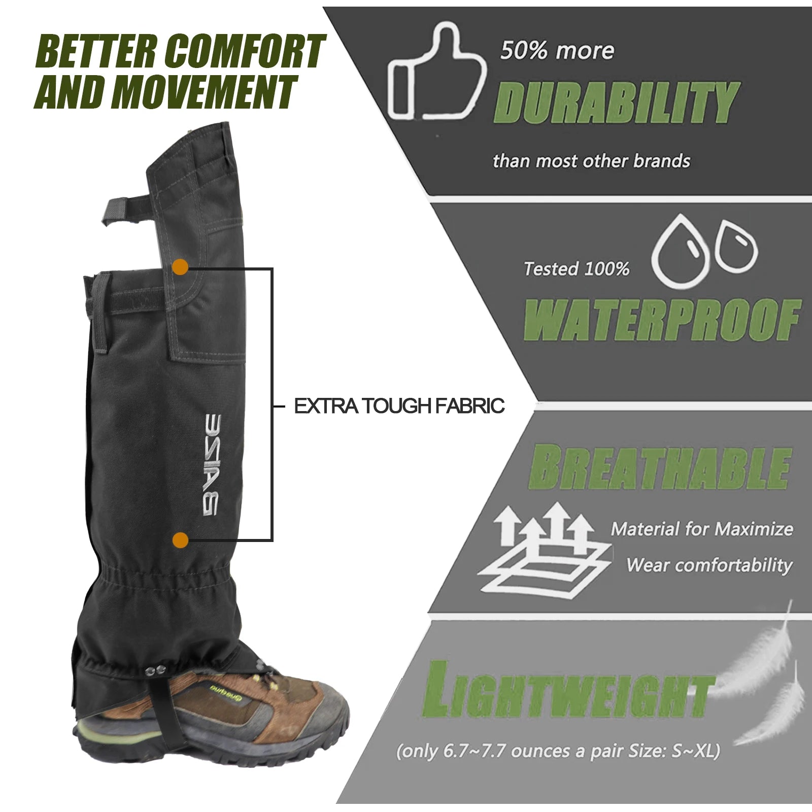 BZTAC Tactical Hunting Leg Gaiters – Waterproof High Knee Protection for Outdoor Hiking