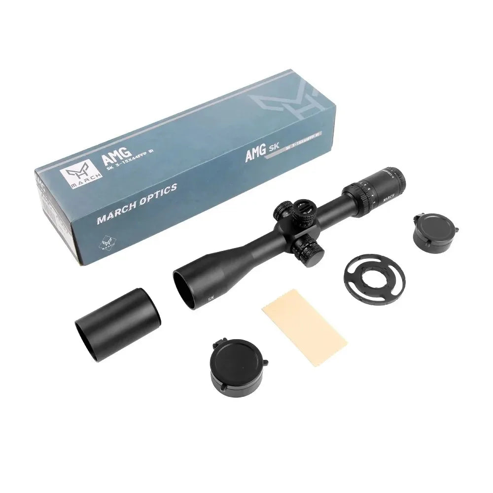 MARCH SK 3-15×44 FFP Tactical Rifle Scope - First Focal Plane Illuminated Optic for Long Range Hunting