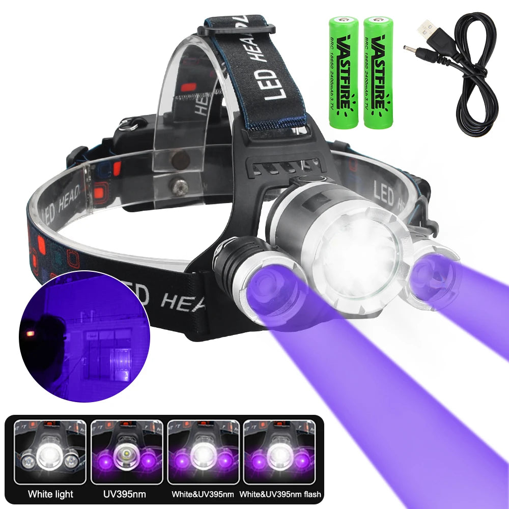 SOLARSTORM Multi-Colour LED Headlamp - Red/Green/White/UV Rechargeable Tactical Light