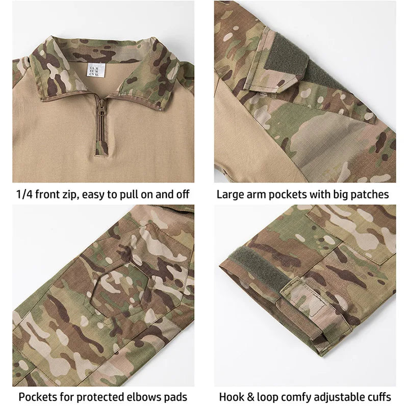 REFIRE GEAR Men's Camouflage Tactical Combat Shirt 1/4 Zip