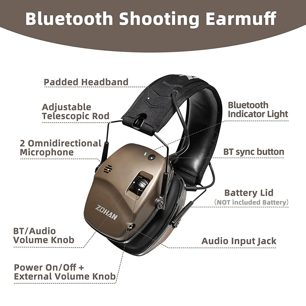 ZOHAN Bluetooth 5.0 Electronic Shooting Earmuffs – Noise Reduction and Sound Amplification
