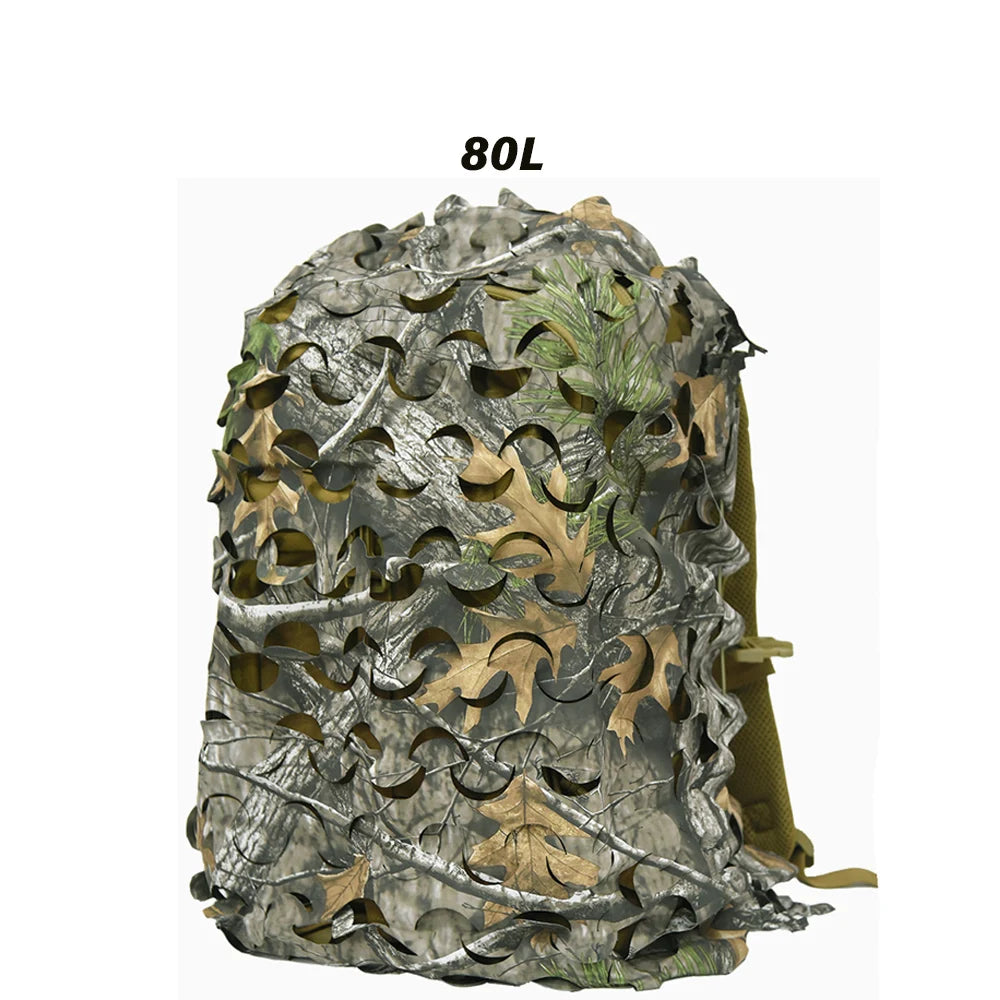 3D Camo Net Backpack Cover – Laser Cut Camouflage for Hunting & Paintball (60L/80L)