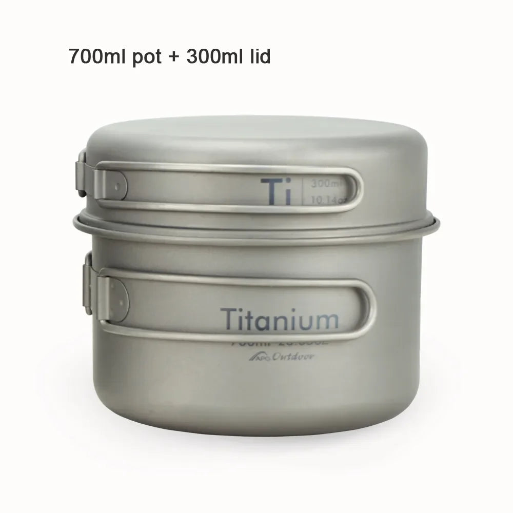 APG Ultralight Titanium Camping Cookware Set – Lightweight Folding Handle Pan & Bowl