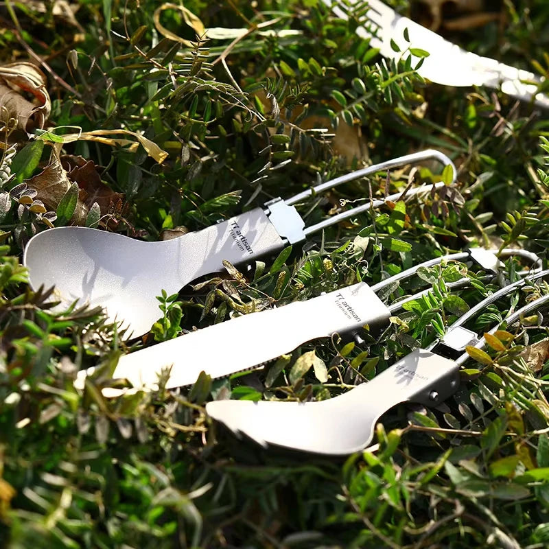 TIARTISAN Titanium Foldable Cutlery Set for Camping and Hiking