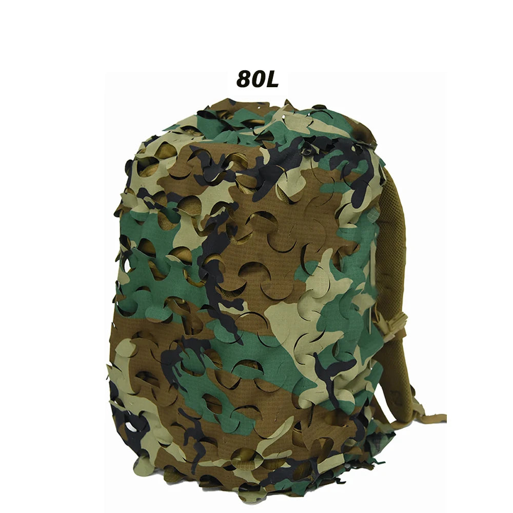 3D Camo Net Backpack Cover – Laser Cut Camouflage for Hunting & Paintball (60L/80L)