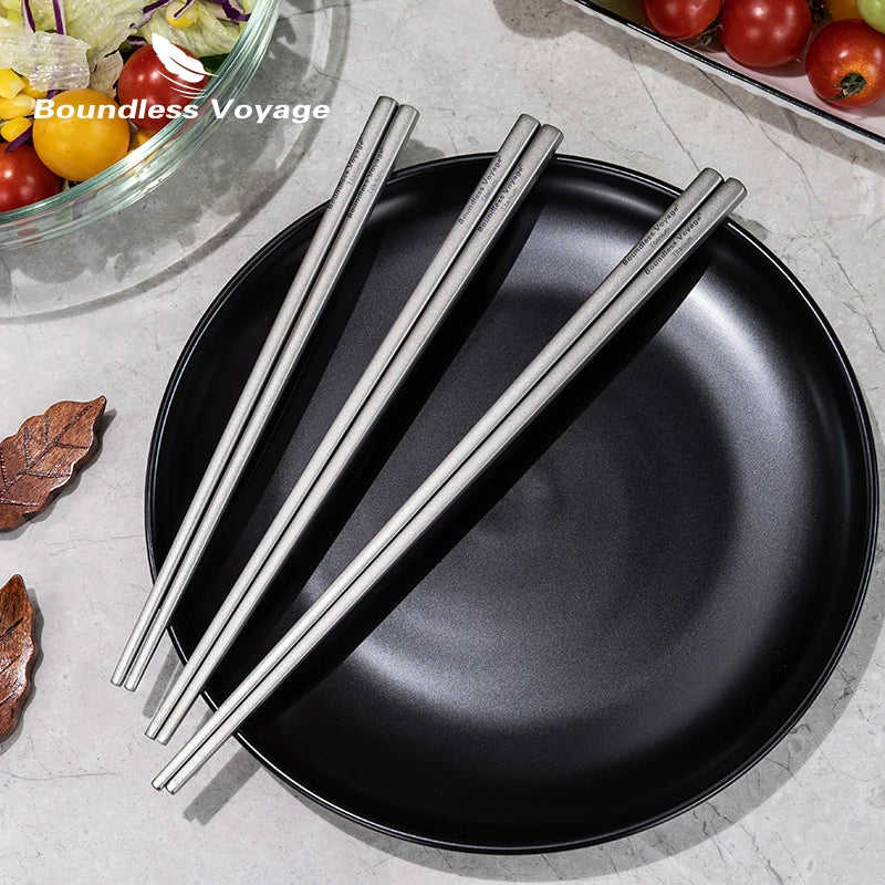 BOUNDLESS VOYAGE Titanium Chopsticks – Lightweight Reusable Utensils for Camping & Home