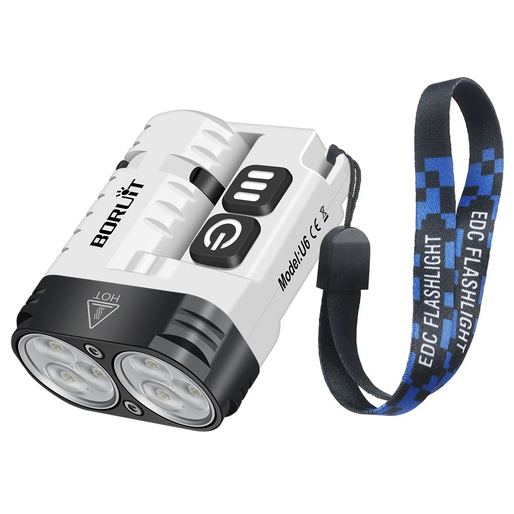 BORUIT U6 USB-C Rechargeable Flashlight 1600lm Mini EDC Torch with Magnet and Clip
