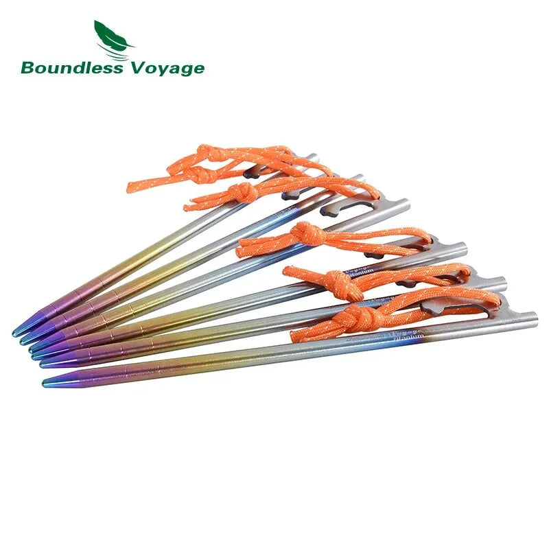 BOUNDLESS VOYAGE Heavy-Duty Titanium Tent Stakes – 6-Piece Ultralight Camping Peg Set
